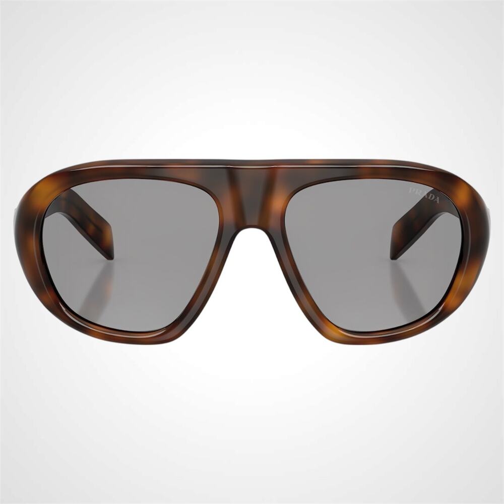 New PRADA Sunglasses Brown Tortoise Gray Lens Aviator Shield Mask 57-18 - Picture 2 of 6